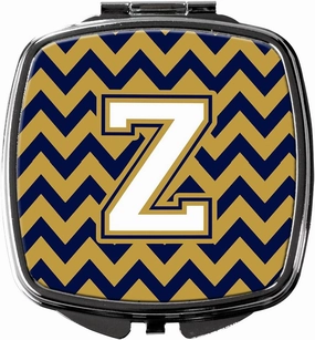 Caroline's Treasures CJ1057-ZSCM Letter Z Chevron Navy Blue and Gold Compact Mirror Decorative Travel Makeup Mirror for Women Girls Gifts Pocket Makeup Mirror Folding Handheld