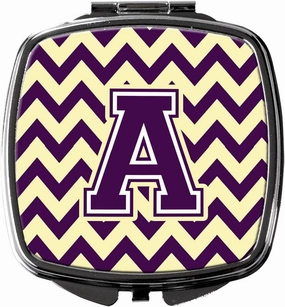 Caroline's Treasures CJ1058-ASCM Letter A Chevron Purple and Gold Compact Mirror Decorative Travel Makeup Mirror for Women Girls Gifts Pocket Makeup Mirror Folding Handheld