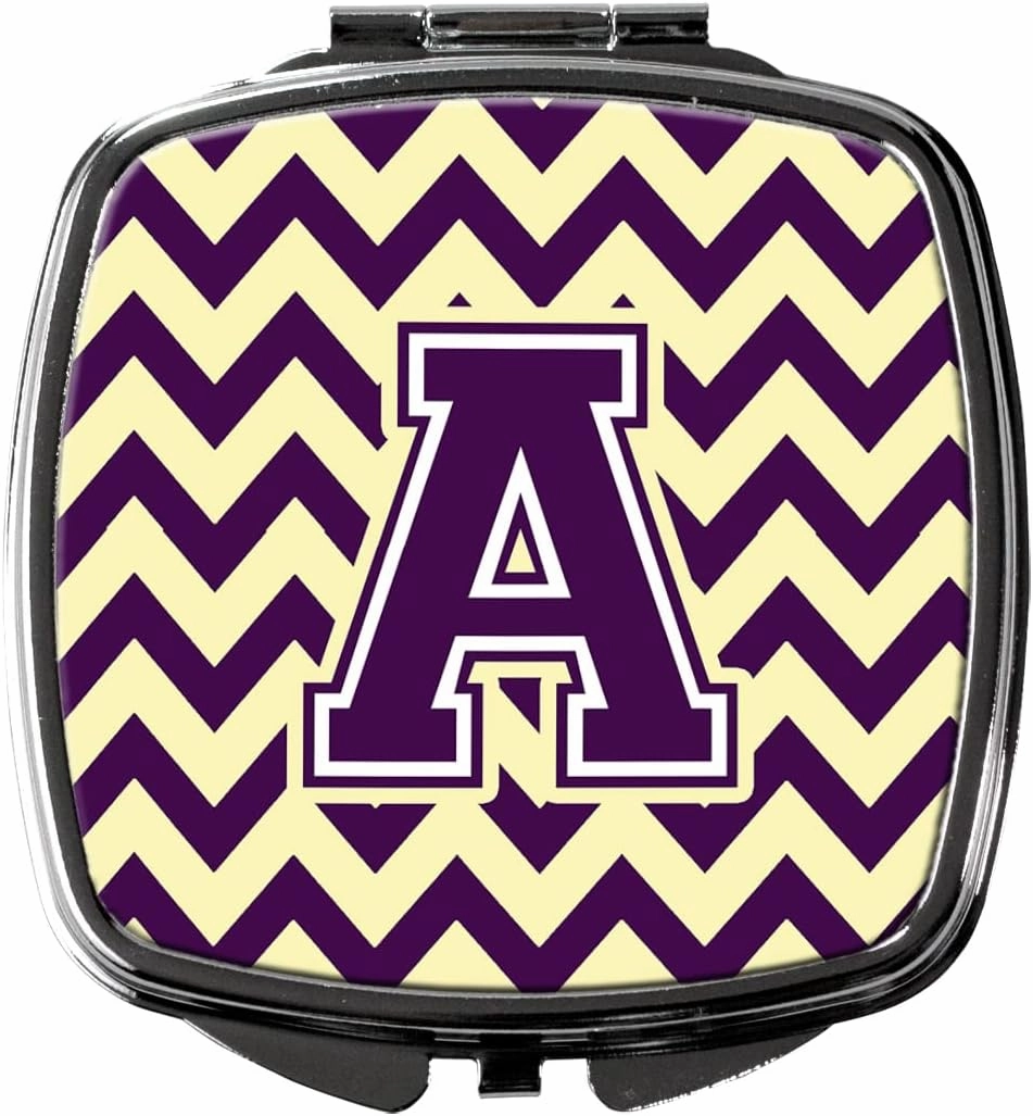 Caroline's Treasures CJ1058-ASCM Letter A Chevron Purple and Gold Compact Mirror Decorative Travel Makeup Mirror for Women Girls Gifts Pocket Makeup Mirror Folding Handheld