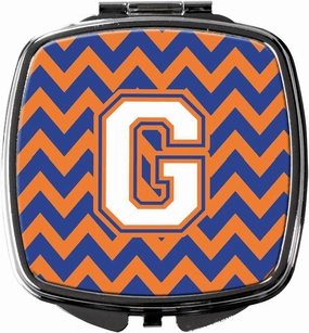 Caroline's Treasures CJ1060-GSCM Letter G Chevron Blue and Orange #3 Compact Mirror Decorative Travel Makeup Mirror for Women Girls Gifts Pocket Makeup Mirror Folding Handheld