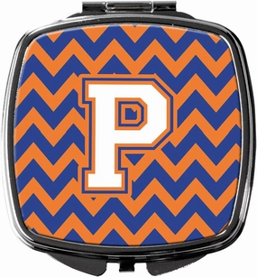 Caroline's Treasures CJ1060-PSCM Letter P Chevron Blue and Orange #3 Compact Mirror Decorative Travel Makeup Mirror for Women Girls Gifts Pocket Makeup Mirror Folding Handheld