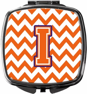 Caroline's Treasures CJ1062-ISCM Letter I Chevron Orange and Regalia Compact Mirror Decorative Travel Makeup Mirror for Women Girls Gifts Pocket Makeup Mirror Folding Handheld