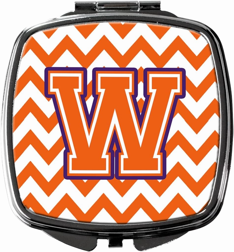 Caroline's Treasures CJ1062-WSCM Letter W Chevron Orange and Regalia Compact Mirror Decorative Travel Makeup Mirror for Women Girls Gifts Pocket Makeup Mirror Folding Handheld