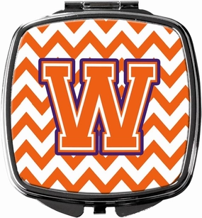 Caroline's Treasures CJ1062-WSCM Letter W Chevron Orange and Regalia Compact Mirror Decorative Travel Makeup Mirror for Women Girls Gifts Pocket Makeup Mirror Folding Handheld