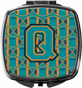 Caroline's Treasures CJ1063-QSCM Letter Q Football Aqua, Orange and Marine Blue Compact Mirror Decorative Travel Makeup Mirror for Women Girls Gifts Pocket Makeup Mirror Folding Handheld