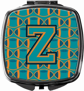Caroline's Treasures CJ1063-ZSCM Letter Z Football Aqua, Orange and Marine Blue Compact Mirror Decorative Travel Makeup Mirror for Women Girls Gifts Pocket Makeup Mirror Folding Handheld
