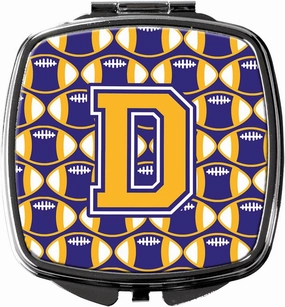 Caroline's Treasures CJ1064-DSCM Letter D Football Purple and Gold Compact Mirror Decorative Travel Makeup Mirror for Women Girls Gifts Pocket Makeup Mirror Folding Handheld