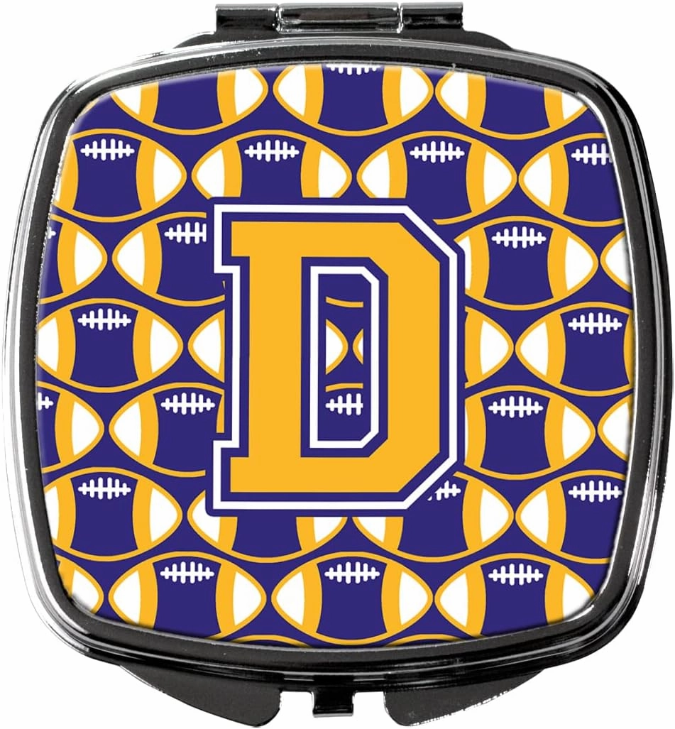 Caroline's Treasures CJ1064-DSCM Letter D Football Purple and Gold Compact Mirror Decorative Travel Makeup Mirror for Women Girls Gifts Pocket Makeup Mirror Folding Handheld
