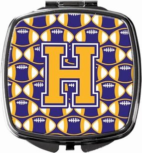 Caroline's Treasures CJ1064-HSCM Letter H Football Purple and Gold Compact Mirror Decorative Travel Makeup Mirror for Women Girls Gifts Pocket Makeup Mirror Folding Handheld