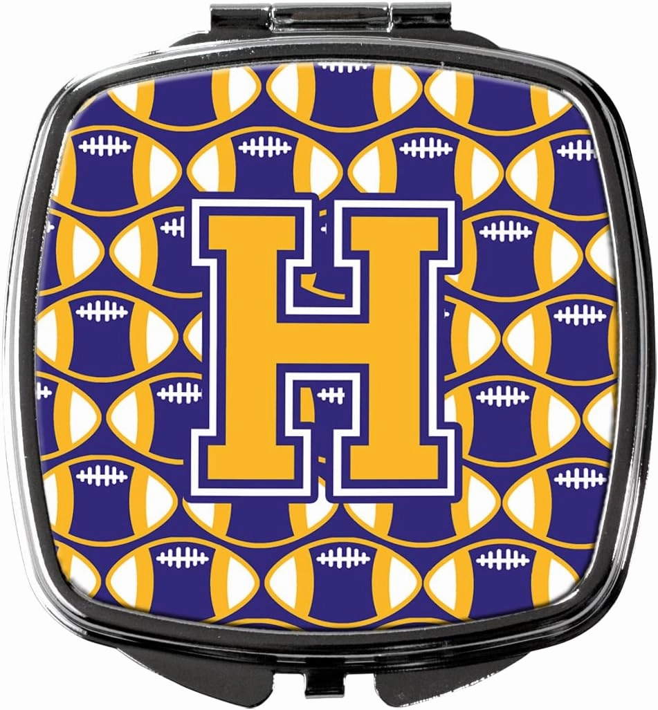 Caroline's Treasures CJ1064-HSCM Letter H Football Purple and Gold Compact Mirror Decorative Travel Makeup Mirror for Women Girls Gifts Pocket Makeup Mirror Folding Handheld