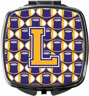 Caroline's Treasures CJ1064-LSCM Letter L Football Purple and Gold Compact Mirror Decorative Travel Makeup Mirror for Women Girls Gifts Pocket Makeup Mirror Folding Handheld