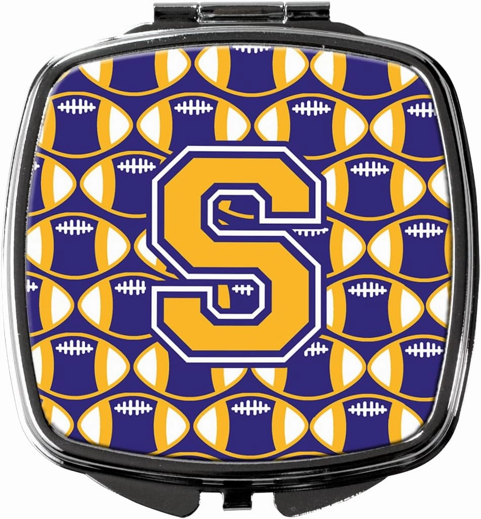 Caroline's Treasures CJ1064-SSCM Letter S Football Purple and Gold Compact Mirror Decorative Travel Makeup Mirror for Women Girls Gifts Pocket Makeup Mirror Folding Handheld
