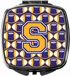 Caroline's Treasures CJ1064-SSCM Letter S Football Purple and Gold Compact Mirror Decorative Travel Makeup Mirror for Women Girls Gifts Pocket Makeup Mirror Folding Handheld