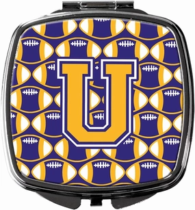 Caroline's Treasures CJ1064-USCM Letter U Football Purple and Gold Compact Mirror Decorative Travel Makeup Mirror for Women Girls Gifts Pocket Makeup Mirror Folding Handheld