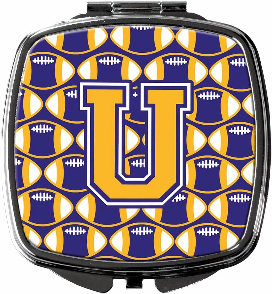 Caroline's Treasures CJ1064-USCM Letter U Football Purple and Gold Compact Mirror Decorative Travel Makeup Mirror for Women Girls Gifts Pocket Makeup Mirror Folding Handheld