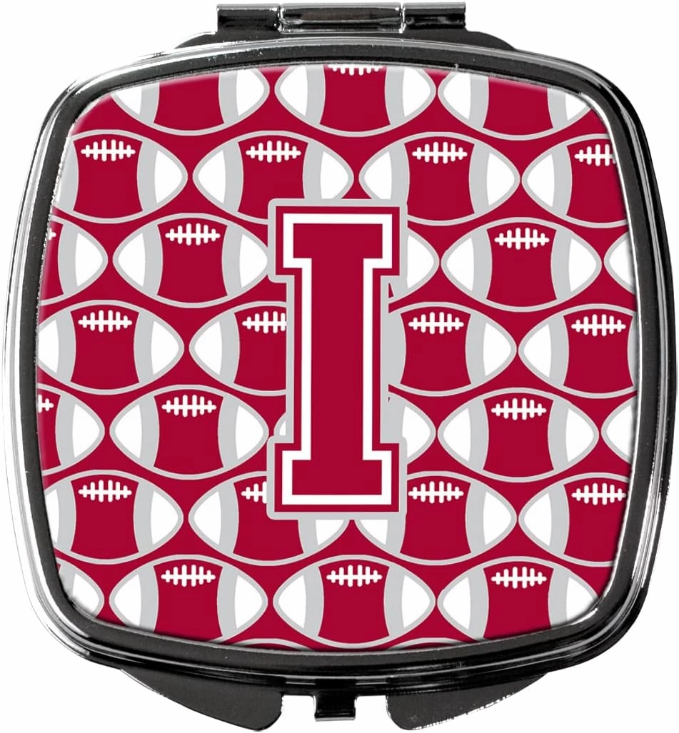 Caroline's Treasures CJ1065-ISCM Letter I Football Crimson, grey and white Compact Mirror Decorative Travel Makeup Mirror for Women Girls Gifts Pocket Makeup Mirror Folding Handheld