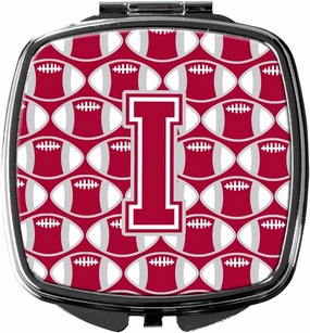 Caroline's Treasures CJ1065-ISCM Letter I Football Crimson, grey and white Compact Mirror Decorative Travel Makeup Mirror for Women Girls Gifts Pocket Makeup Mirror Folding Handheld