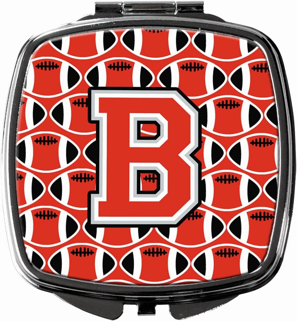 Caroline's Treasures CJ1067-BSCM Letter B Football Scarlet and Grey Compact Mirror Decorative Travel Makeup Mirror for Women Girls Gifts Pocket Makeup Mirror Folding Handheld