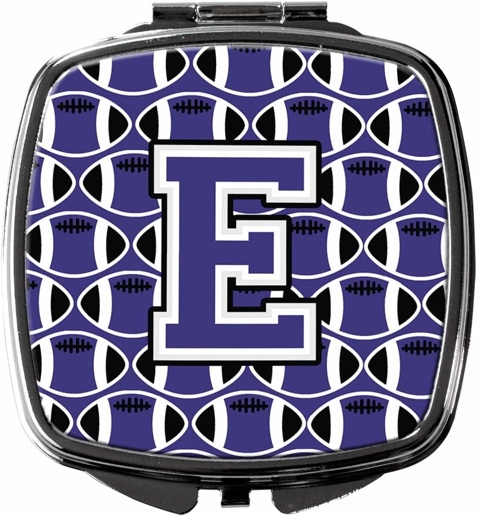 Caroline's Treasures CJ1068-ESCM Letter E Football Purple and White Compact Mirror Decorative Travel Makeup Mirror for Women Girls Gifts Pocket Makeup Mirror Folding Handheld