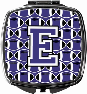 Caroline's Treasures CJ1068-ESCM Letter E Football Purple and White Compact Mirror Decorative Travel Makeup Mirror for Women Girls Gifts Pocket Makeup Mirror Folding Handheld