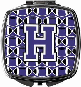 Caroline's Treasures CJ1068-HSCM Letter H Football Purple and White Compact Mirror Decorative Travel Makeup Mirror for Women Girls Gifts Pocket Makeup Mirror Folding Handheld