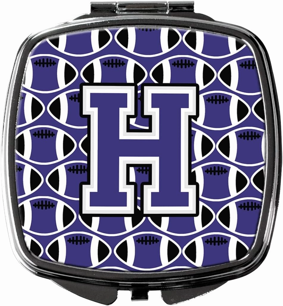 Caroline's Treasures CJ1068-HSCM Letter H Football Purple and White Compact Mirror Decorative Travel Makeup Mirror for Women Girls Gifts Pocket Makeup Mirror Folding Handheld