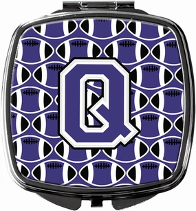 Caroline's Treasures CJ1068-QSCM Letter Q Football Purple and White Compact Mirror Decorative Travel Makeup Mirror for Women Girls Gifts Pocket Makeup Mirror Folding Handheld