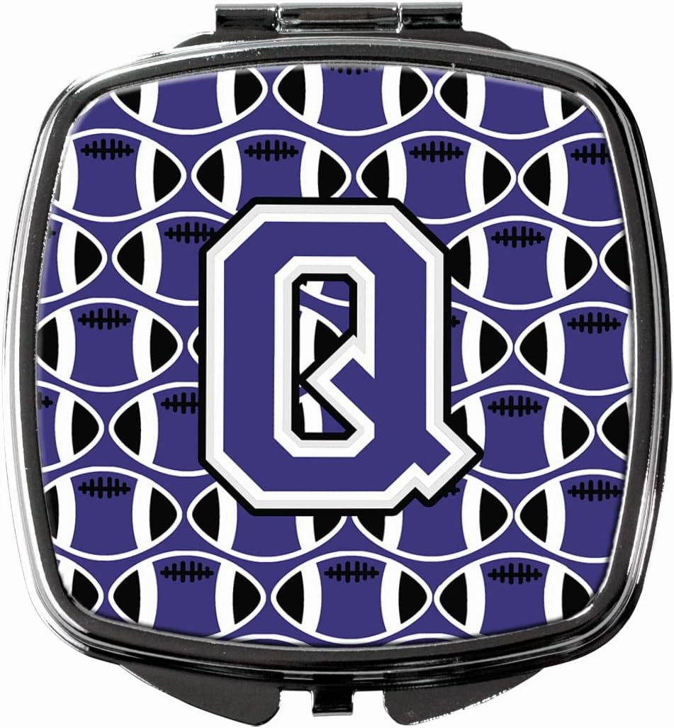 Caroline's Treasures CJ1068-QSCM Letter Q Football Purple and White Compact Mirror Decorative Travel Makeup Mirror for Women Girls Gifts Pocket Makeup Mirror Folding Handheld