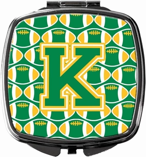 Caroline's Treasures CJ1069-KSCM Letter K Football Green and Gold Compact Mirror Decorative Travel Makeup Mirror for Women Girls Gifts Pocket Makeup Mirror Folding Handheld