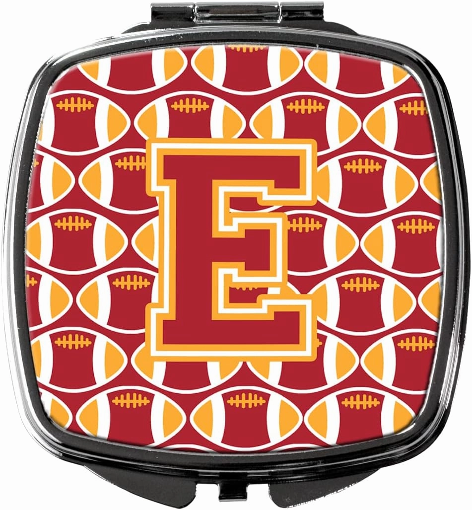 Caroline's Treasures CJ1070-ESCM Letter E Football Cardinal and Gold Compact Mirror Decorative Travel Makeup Mirror for Women Girls Gifts Pocket Makeup Mirror Folding Handheld