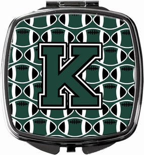 Caroline's Treasures CJ1071-KSCM Letter K Football Green and White Compact Mirror Decorative Travel Makeup Mirror for Women Girls Gifts Pocket Makeup Mirror Folding Handheld