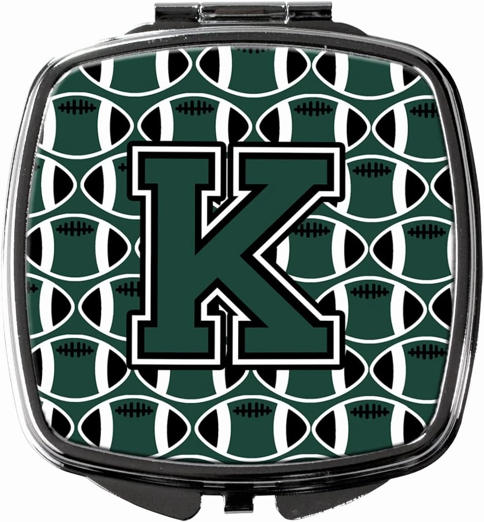 Caroline's Treasures CJ1071-KSCM Letter K Football Green and White Compact Mirror Decorative Travel Makeup Mirror for Women Girls Gifts Pocket Makeup Mirror Folding Handheld