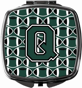 Caroline's Treasures CJ1071-QSCM Letter Q Football Green and White Compact Mirror Decorative Travel Makeup Mirror for Women Girls Gifts Pocket Makeup Mirror Folding Handheld