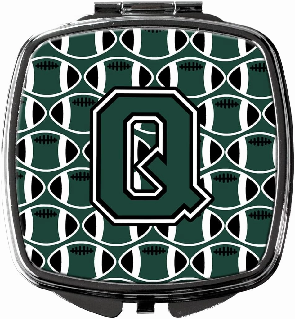 Caroline's Treasures CJ1071-QSCM Letter Q Football Green and White Compact Mirror Decorative Travel Makeup Mirror for Women Girls Gifts Pocket Makeup Mirror Folding Handheld