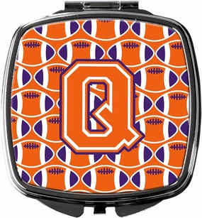 Caroline's Treasures CJ1072-QSCM Letter Q Football Orange, White and Regalia Compact Mirror Decorative Travel Makeup Mirror for Women Girls Gifts Pocket Makeup Mirror Folding Handheld