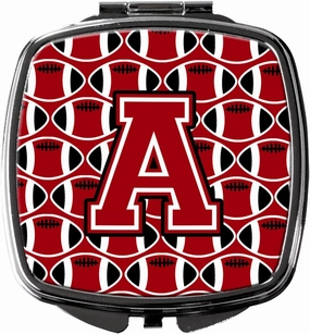 Caroline's Treasures CJ1073-ASCM Letter A Football Red, Black and White Compact Mirror Decorative Travel Makeup Mirror for Women Girls Gifts Pocket Makeup Mirror Folding Handheld