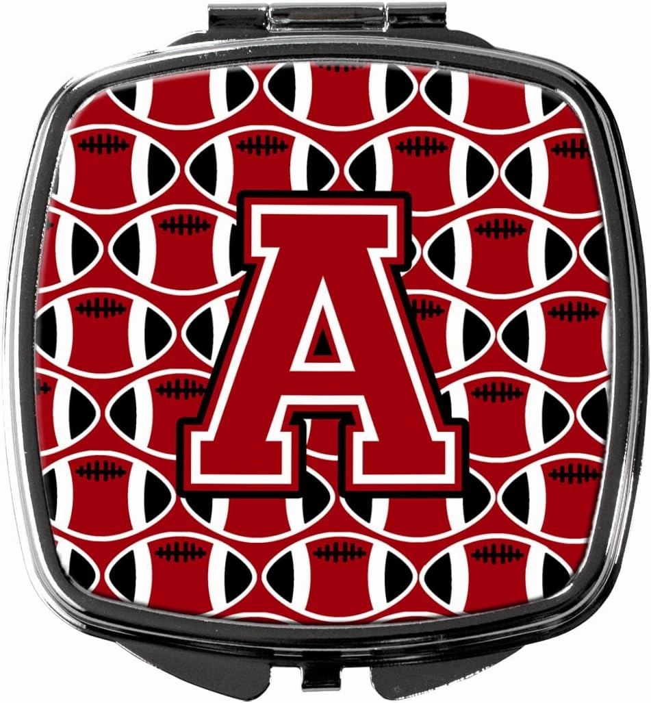 Caroline's Treasures CJ1073-ASCM Letter A Football Red, Black and White Compact Mirror Decorative Travel Makeup Mirror for Women Girls Gifts Pocket Makeup Mirror Folding Handheld