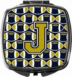 Caroline's Treasures CJ1074-JSCM Letter J Football Blue and Gold Compact Mirror Decorative Travel Makeup Mirror for Women Girls Gifts Pocket Makeup Mirror Folding Handheld