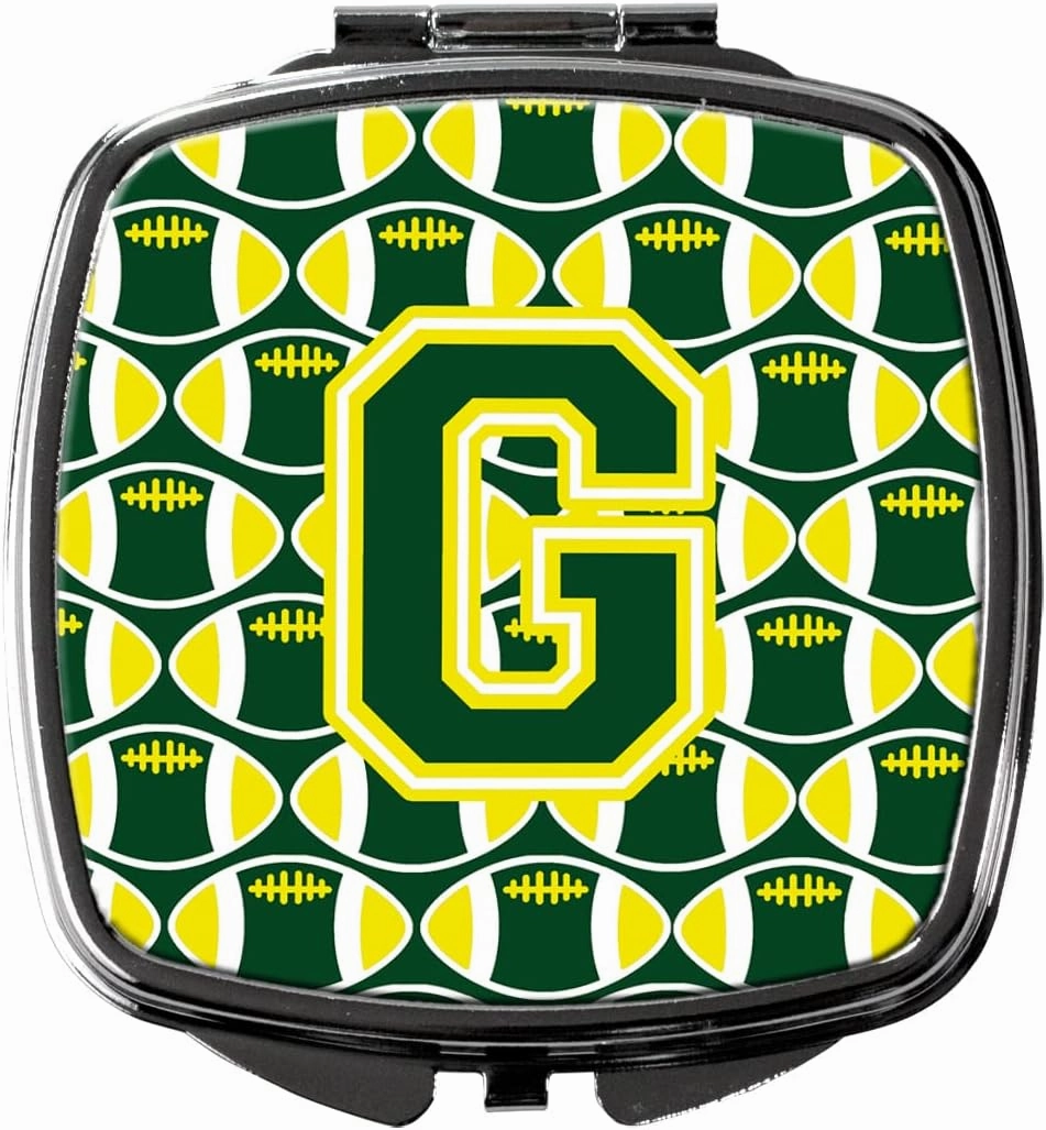 Caroline's Treasures CJ1075-GSCM Letter G Football Green and Yellow Compact Mirror Decorative Travel Makeup Mirror for Women Girls Gifts Pocket Makeup Mirror Folding Handheld