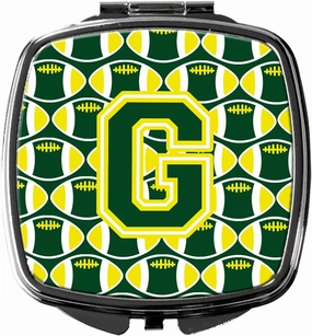 Caroline's Treasures CJ1075-GSCM Letter G Football Green and Yellow Compact Mirror Decorative Travel Makeup Mirror for Women Girls Gifts Pocket Makeup Mirror Folding Handheld