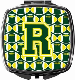 Caroline's Treasures CJ1075-RSCM Letter R Football Green and Yellow Compact Mirror Decorative Travel Makeup Mirror for Women Girls Gifts Pocket Makeup Mirror Folding Handheld