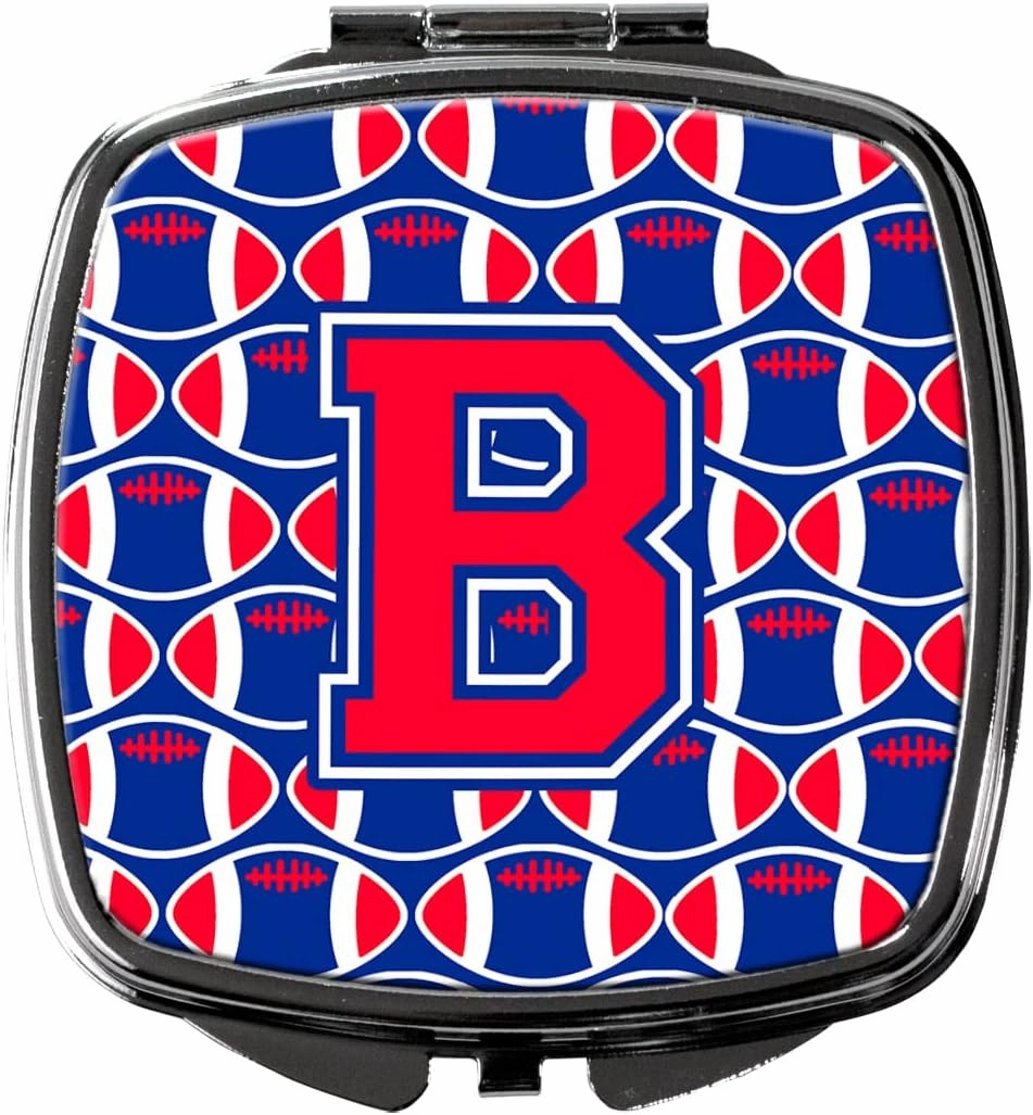 Caroline's Treasures CJ1076-BSCM Letter B Football Harvard Crimson and Yale Blue Compact Mirror Decorative Travel Makeup Mirror for Women Girls Gifts Pocket Makeup Mirror Folding Handheld