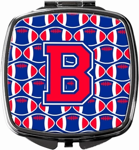 Caroline's Treasures CJ1076-BSCM Letter B Football Harvard Crimson and Yale Blue Compact Mirror Decorative Travel Makeup Mirror for Women Girls Gifts Pocket Makeup Mirror Folding Handheld