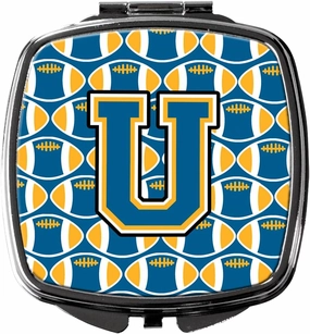 Caroline's Treasures CJ1077-USCM Letter U Football Blue and Gold Compact Mirror Decorative Travel Makeup Mirror for Women Girls Gifts Pocket Makeup Mirror Folding Handheld