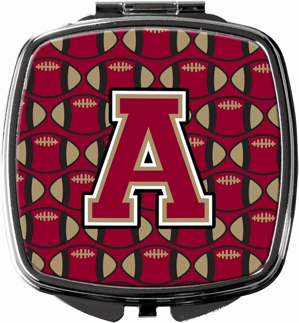 Caroline's Treasures CJ1078-ASCM Letter A Football Garnet and Gold Compact Mirror Decorative Travel Makeup Mirror for Women Girls Gifts Pocket Makeup Mirror Folding Handheld