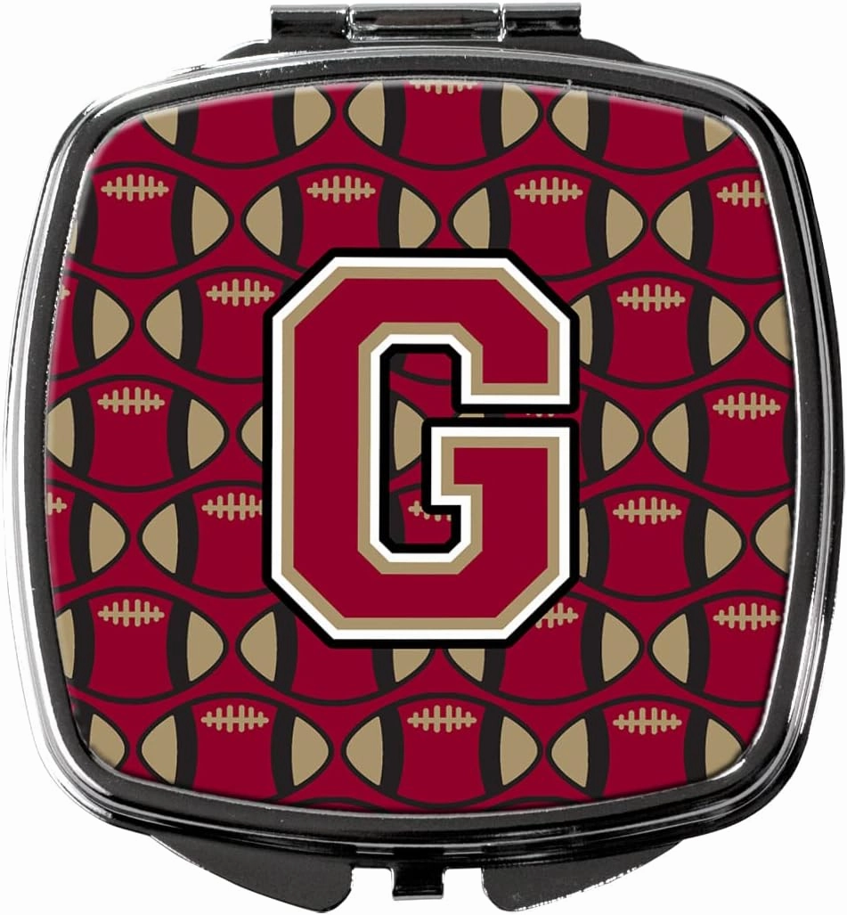 Caroline's Treasures CJ1078-GSCM Letter G Football Garnet and Gold Compact Mirror Decorative Travel Makeup Mirror for Women Girls Gifts Pocket Makeup Mirror Folding Handheld