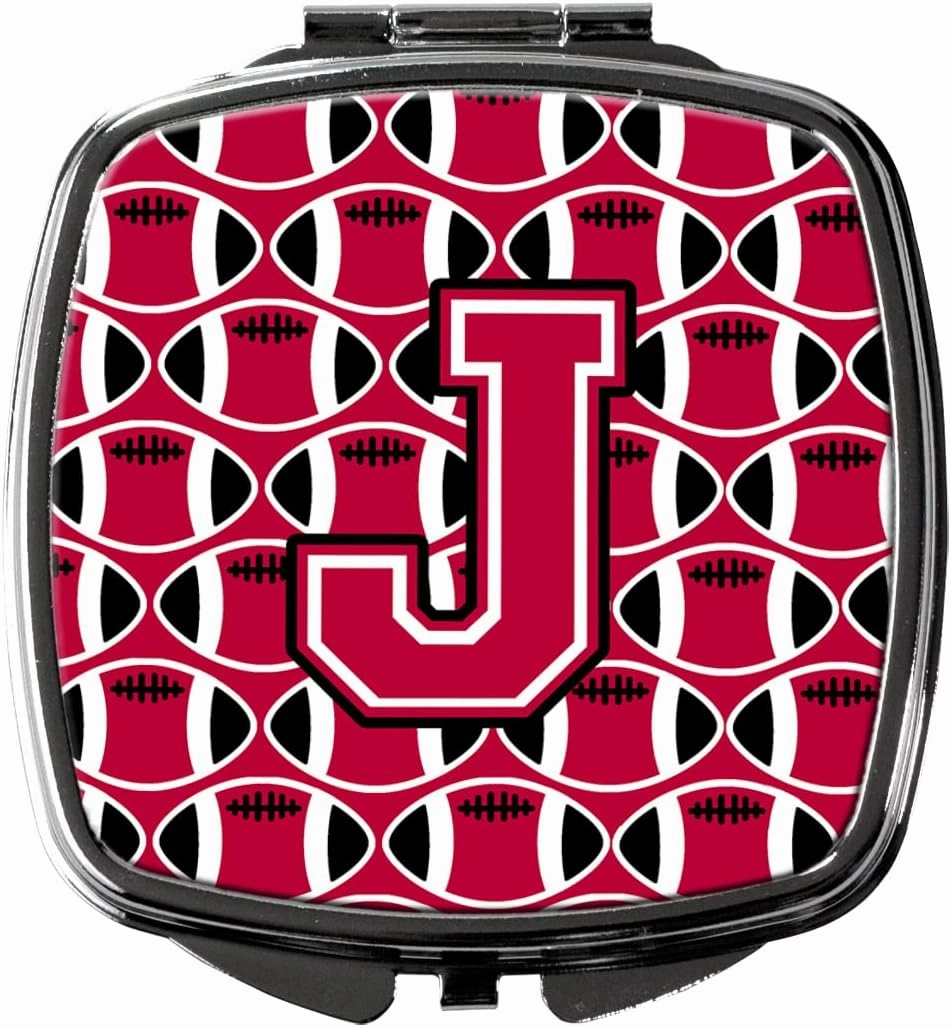 Caroline's Treasures CJ1079-JSCM Letter J Football Crimson and White Compact Mirror Decorative Travel Makeup Mirror for Women Girls Gifts Pocket Makeup Mirror Folding Handheld