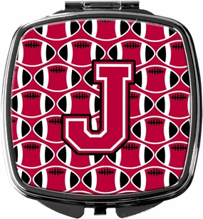 Caroline's Treasures CJ1079-JSCM Letter J Football Crimson and White Compact Mirror Decorative Travel Makeup Mirror for Women Girls Gifts Pocket Makeup Mirror Folding Handheld