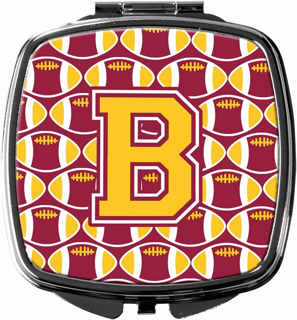Caroline's Treasures CJ1081-BSCM Letter B Football Maroon and Gold Compact Mirror Decorative Travel Makeup Mirror for Women Girls Gifts Pocket Makeup Mirror Folding Handheld