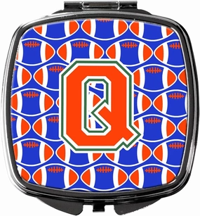 Caroline's Treasures CJ1083-QSCM Letter Q Football Green, Blue and Orange Compact Mirror Decorative Travel Makeup Mirror for Women Girls Gifts Pocket Makeup Mirror Folding Handheld